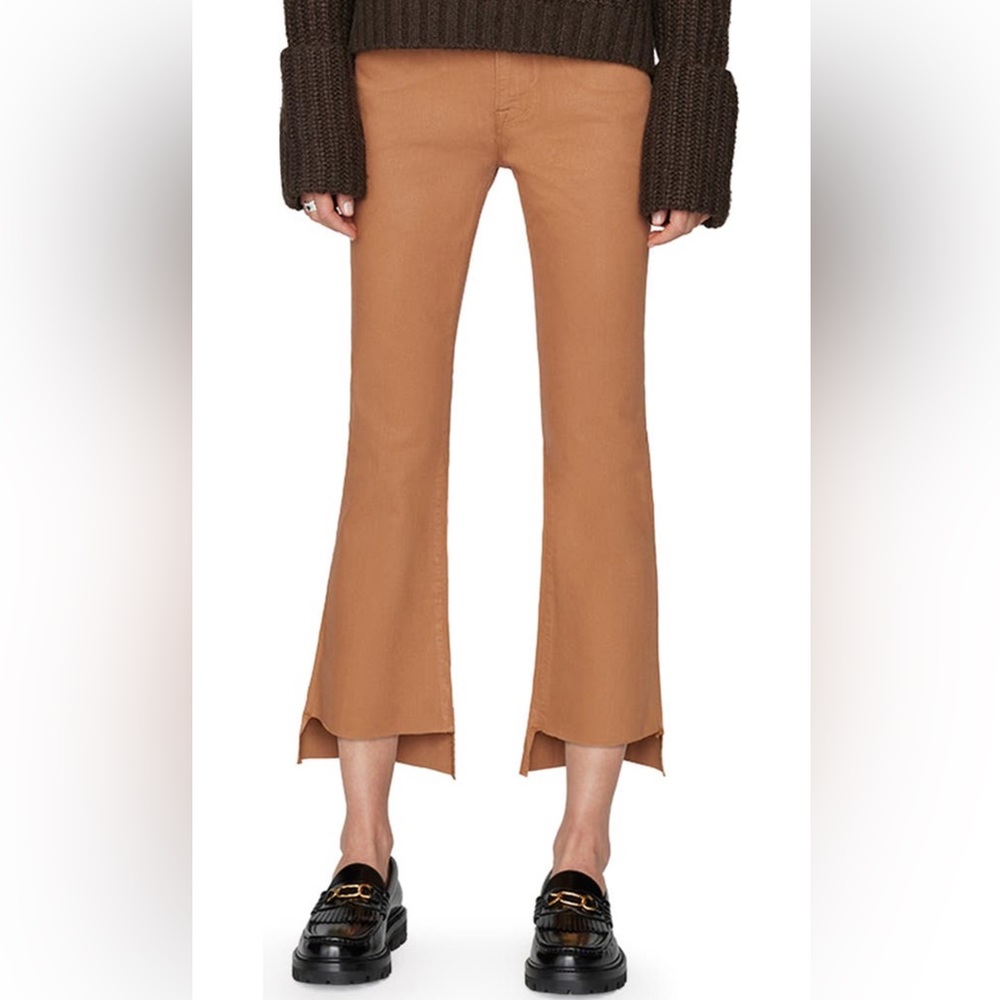 FRAME Le Crop Mini Bootcut Coated Stagger Hem Jeans in Latte Sz 30